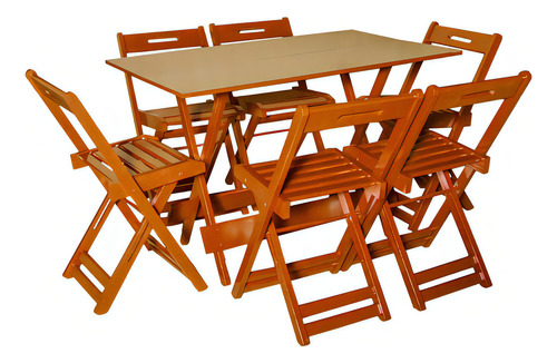 Conjunto Dobrável 120x70 Com 6 Cadeiras Cor Mel