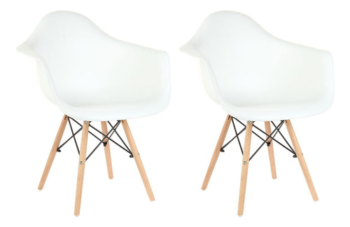 Kit 2 Cadeiras Charles Eames Com Braço Branca Cor da estrutura da cadeira Marrom-claro