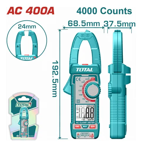 Pinza Amperométrica Digital Ac 400a Retencion De Datos Total TMT762001 600V