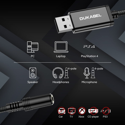Imagen 7 de 8 de Cable Dukabel Usb A Trs Hembra Adaptador 2 En 1