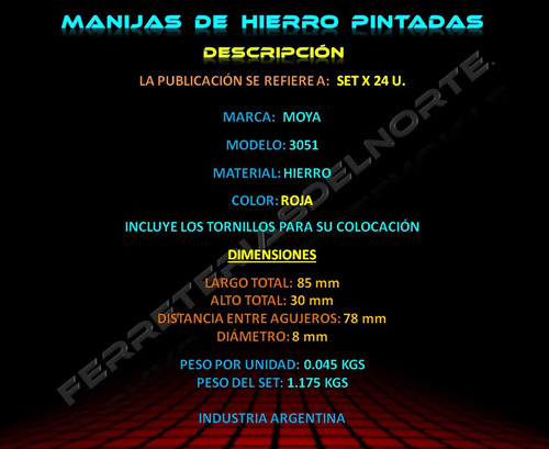 Imagen 2 de 8 de Manija 78 Mm Hierro Rojo X 24u - 3051 R - Fdn