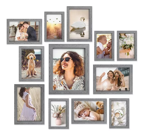 HAMITOR Juego de marcos de fotos para decoración de pared, paquete de 12  marcos de fotos de collage de galería, montaje en pared que incluye uno de  8