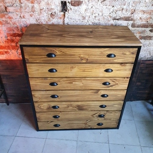Imagen 4 de 5 de Mueble Chifonier Cómoda Industrial 7 Cajones Madera Hierro