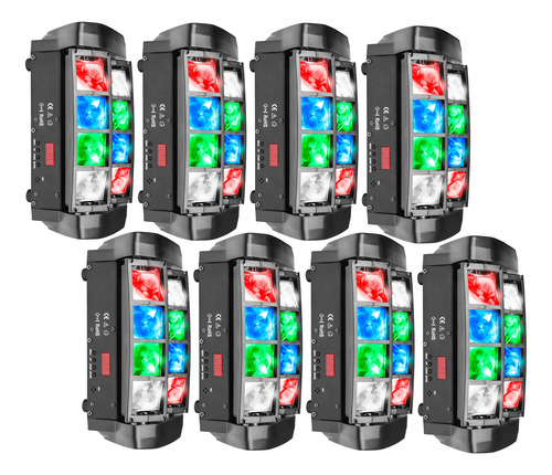 8x Mini Moving Spider Beam 8 Leds Osram Rgbw 5w Dmx Dj Festa