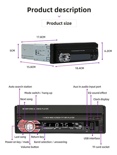 Dh1 Pantalla Retráctil Mirrorlink De 7 Pulgadas 1din