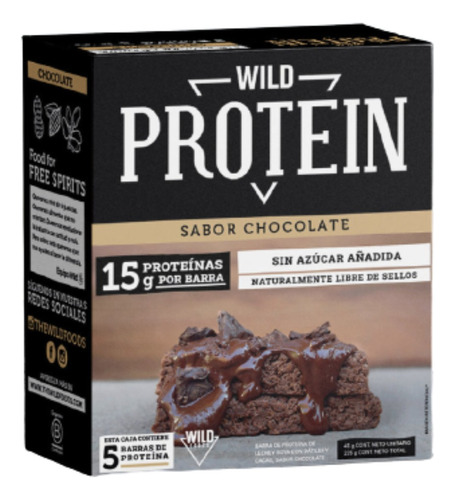 Suplemento en barra Wild Foods  Wild Protein proteína sabor chocolate en caja de 225g 5 un