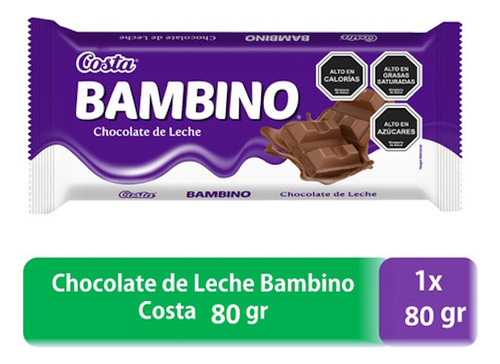 Chocolate De Leche Bambino Tableta 80 Gr Costa
