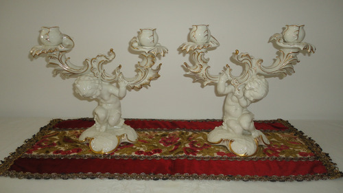 Raro Candelabro Aleman Rococo Muy Antiguo Con Querubin Vealo (Usado)