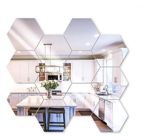 Espelho Decorativo Hexagonal Prata - 10
