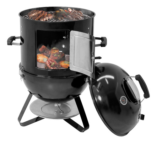 Asador Ahumador Tipo Bala 2 En 1 Carbon 2 Parrillas 20' Color Negro