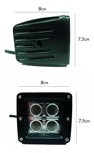 Faro Auxiliar 4 Led Cuadrado 16w Moto Cuatri 4x4 Pontencia