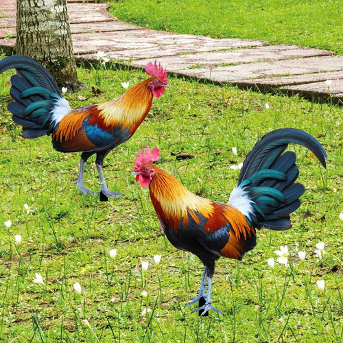 Wf/ Estaca Jardín Gallo, Adorno Pollo, 21,5 Cm X 25 Cm