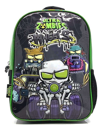 Mochila Espalda Jardín Ultra Zombies On Wheels Om024 Color Negro Diseño de la tela Liso