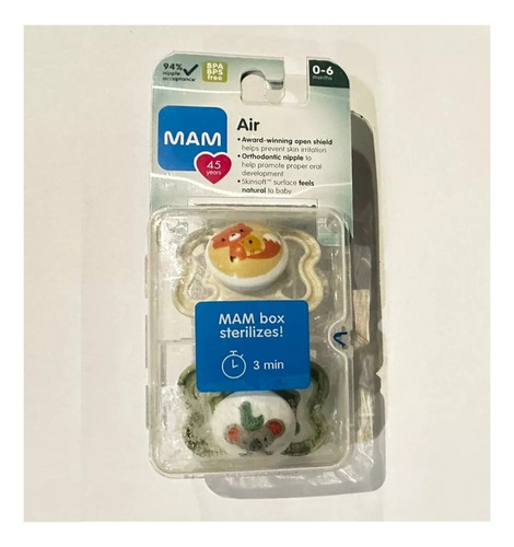 Chupones Ortodoncia Mam Air 2 Piezas 0-6m Silicona Original