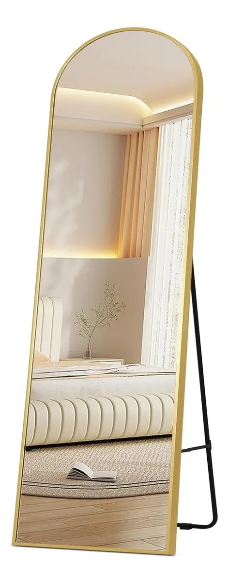 Espejo Ovalado Cuerpo Entero 160x50cm Con Base Plegable Dorado