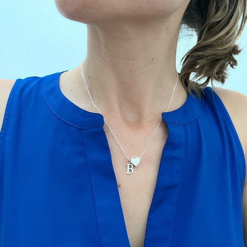 Imagen 6 de 10 de Collar De Plata .925 Corazón Y Dije Letras Iniciales Agalea