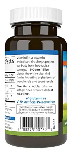 A – E-gems Elite, 400 Ui De Vitamina E Con Tocoferoles Y Tocotrienoles, Salud Cardaca Y Bienea Ptimo, Antioxidante, 60 Geles Blandos