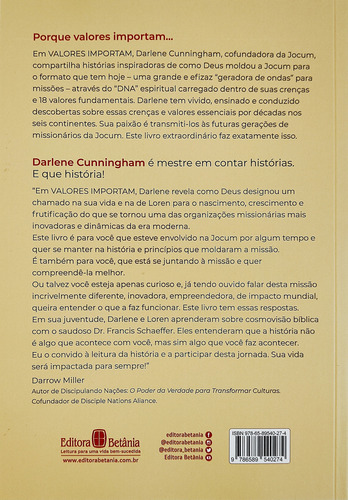 Valores Importam - Darlene Cunningham: Histórias Das Crenças E Valores Que Moldaram Jovens Com Uma Missão, De Darlene Cunningham., Vol. 1. Editorial Betânia, Capa Mole Em Português, 2024