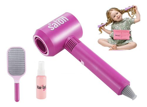 Set Peluqueria Infantil Secador Con Viento Spray Rulos/liso Con Cepillo