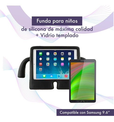 Imagen 2 de 10 de Funda Niños + Vidrio Compatible Samsung Tab E 9.6 Pul T560