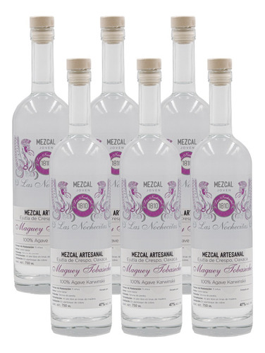 Caja De 6 Mezcal Las Nochecitas Tobasiche 750ml