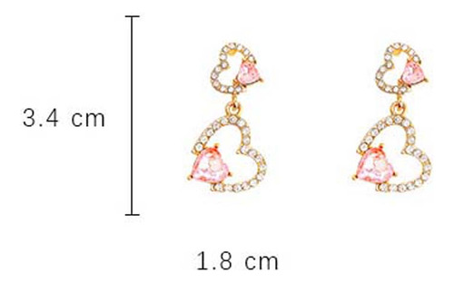 Aretes De Corazón Pendientes Dorados Brillantes Largo Mujer