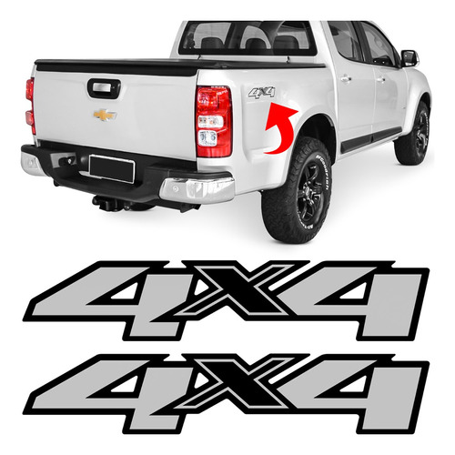 Par Adesivo 4x4 Caçamba S10 S-10 2013 14 15 16 A 2020 Cinza