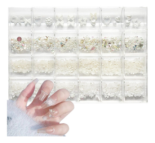 Cristales Perlas Moños Osos Decoracion Uñas + Caja Acrilica Color 3000 Perlas Y Cristales
