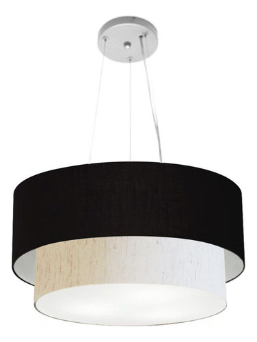 Pendente Duplo Cilíndrico Vivare Md-4061 Cúpula Tec 50x40cm Estrutura Preto / Linho Bege 110v/220v