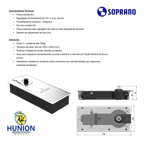 Mola Soprano De Piso Para Portas De Vidro Modelo P310