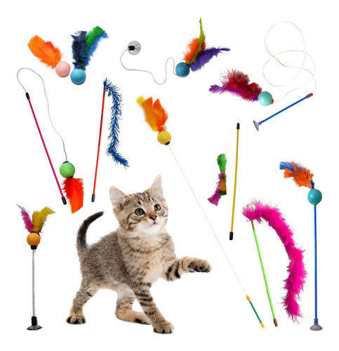 Brinquedos P/ Gatos Kit 10 Peças Interativos Varinha Bolinha