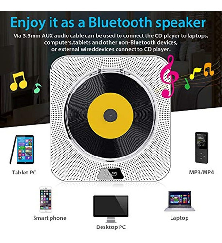 Imagen 4 de 7 de Discmans Portátil Con Bluetooth Y Pantalla Led, Color Blanco