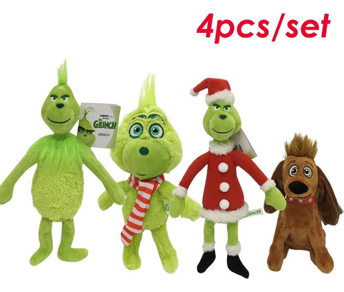 Kit De 4 Figuras Navideñas De Muñeco De Peluche Grinch