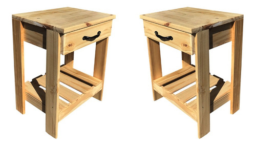 Mesa De Luz X2 Con 1 Cajon Y 1 Estante Moderna Madera Pino 