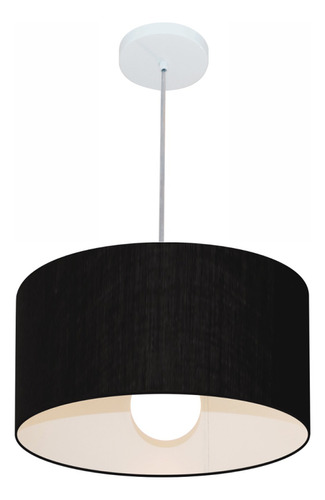 Lustre Pendente Cilíndrico Vivare Md-4031 Cúpula Tec 40x21cm Cor Preto 110v/220v