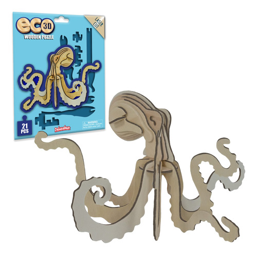 Eco 3d Wooden Puzzle Pulpo De Deluxebase. Kit De Manualidad.