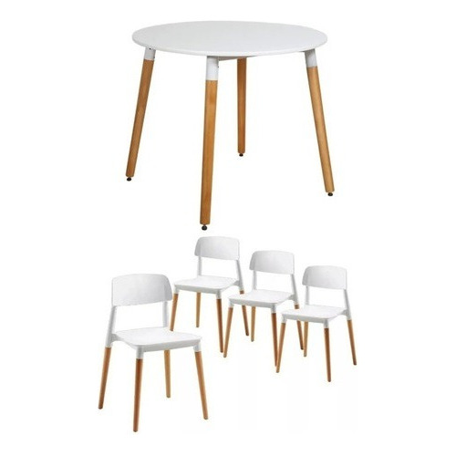 Juego De Comedor Mesa Eames Redonda 90cm + 4 Sillas Milan 