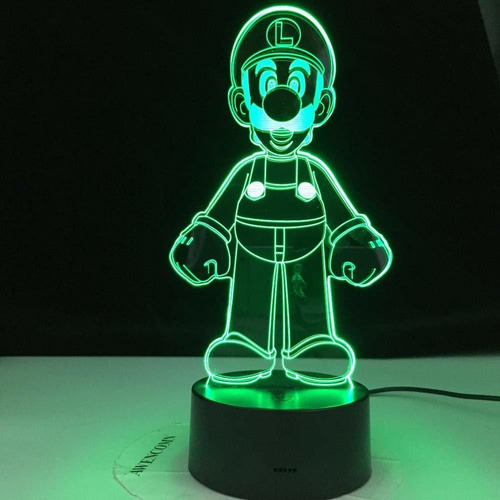 Luz De Noche 3d Para Niños, Mario Led Mario Luigi 7 Colores