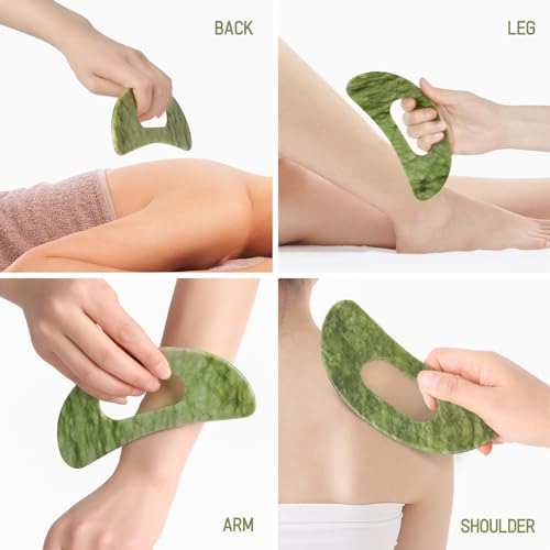 Jgo Herramientas De Masaje Gua Sha Con Piedra De Jade Tabla