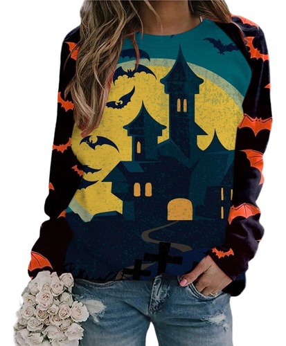 Sudadera Femenina Con Impresión 3d Halloween Moda Casual