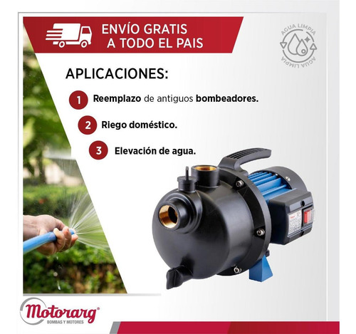 Imagen 4 de 10 de Bomba Autoaspirante Motorarg Bjp 75 Agua Altura 30mt 3/4 Hp