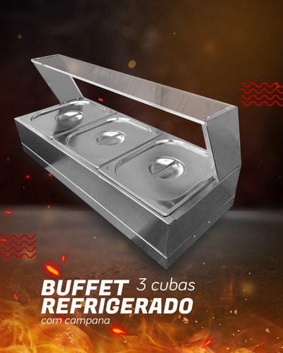Buffet Refrigerado C/ Campana 3 Cubas 1/2 65 Placa Zpbfr03