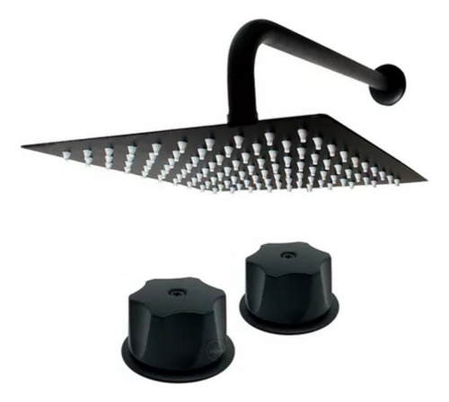 Kit Regadera Negra Tipo Lluvia Moderna Para Baño Negro Mate
