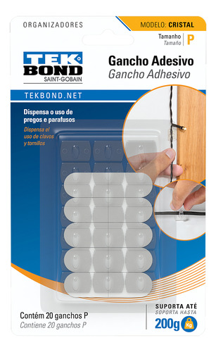 Pacote X 2 ganchos adesivos brancos Blister Crystal X 20u. Cor: branco