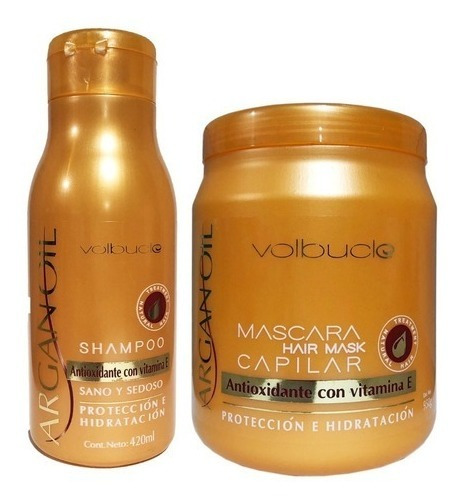 Shampoo Mascara Capilar Argan Oil Volbucle Kit Hidratacion