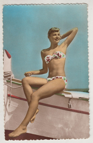 1954 Postal Francia Fotografia De Chica Sensual Con Bikini