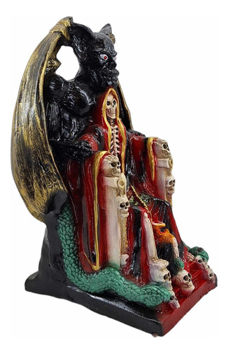 Figura Santa Muerte En Trono De Poder Con Diablo 36 Cm Curad