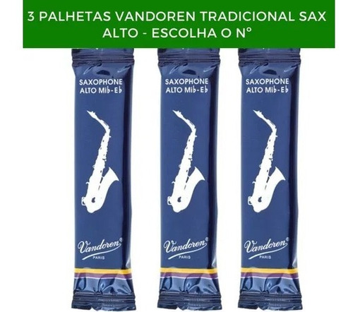 Kit C/ 3 Palhetas Vandoren Tradicional Sax Alto - Escolha Nº