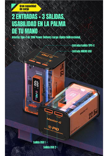 Power Bank 20000 Mah Carga Rápida Master-g Color Naranja