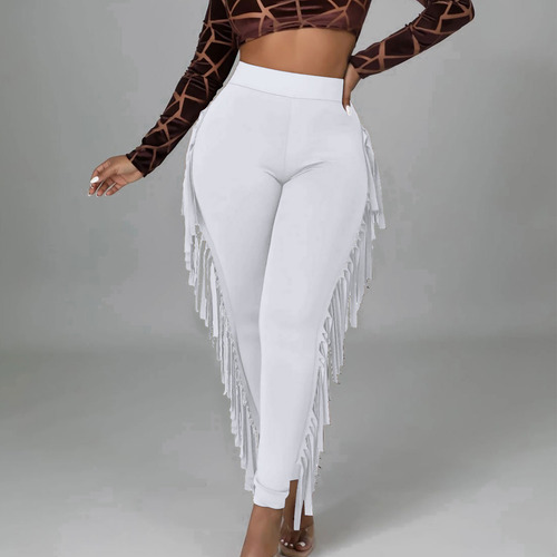 Pantalón De Vendaje Ajustado Con Flecos De Color Liso De Alt